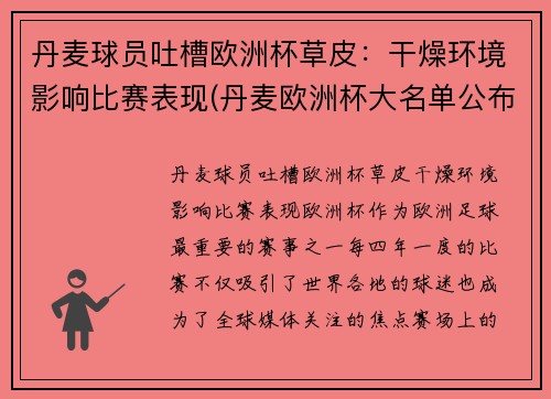 丹麦球员吐槽欧洲杯草皮：干燥环境影响比赛表现(丹麦欧洲杯大名单公布)