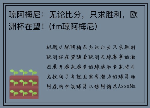 琼阿梅尼：无论比分，只求胜利，欧洲杯在望！(fm琼阿梅尼)