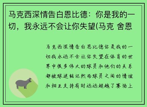 马克西深情告白恩比德：你是我的一切，我永远不会让你失望(马克 舍恩)